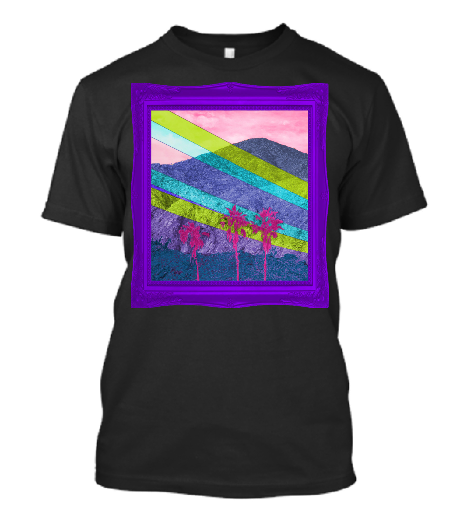 Purple Mountain Majesty Framed Neon Palm Landscape T-Shirt