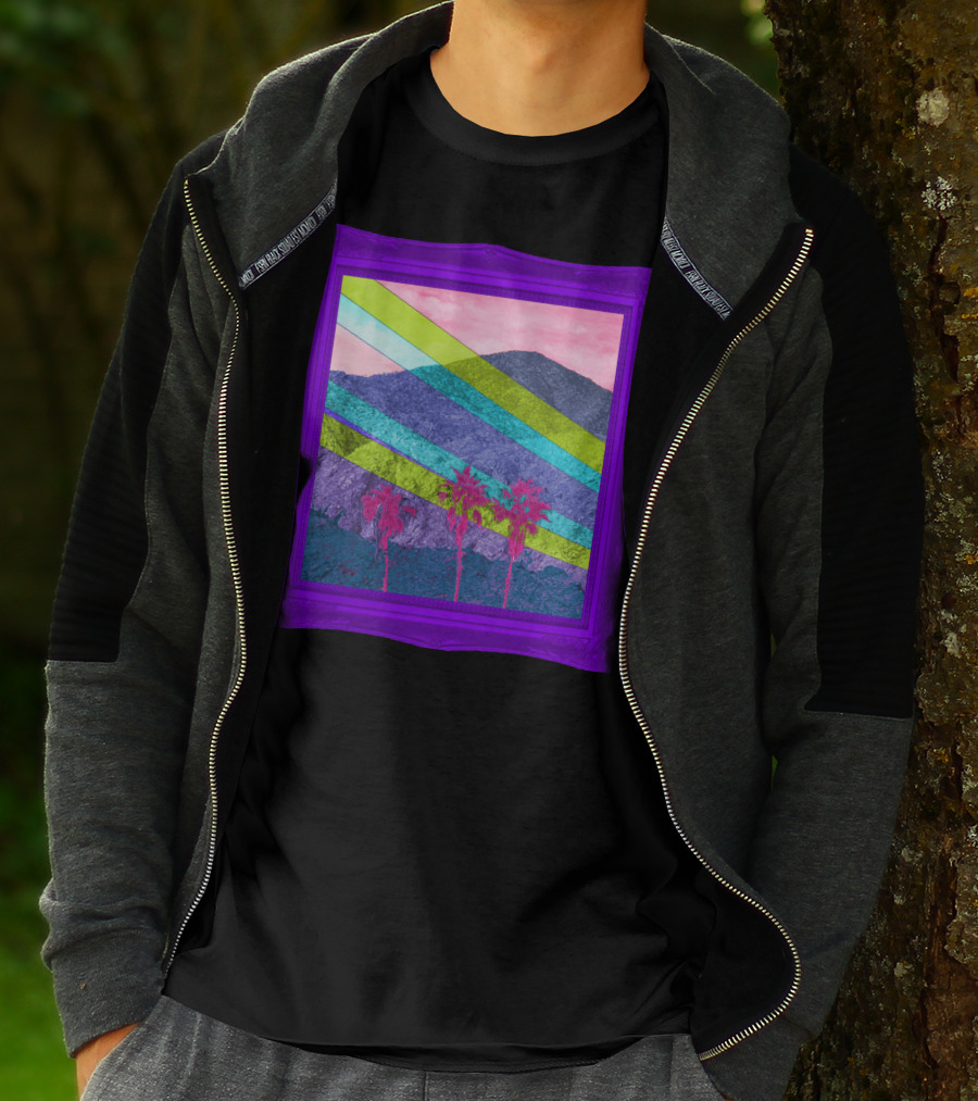 Purple Mountain Majesty Framed Neon Palm Landscape T-Shirt