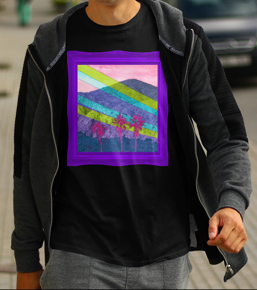Purple Mountain Majesty Framed Neon Palm Landscape T-Shirt
