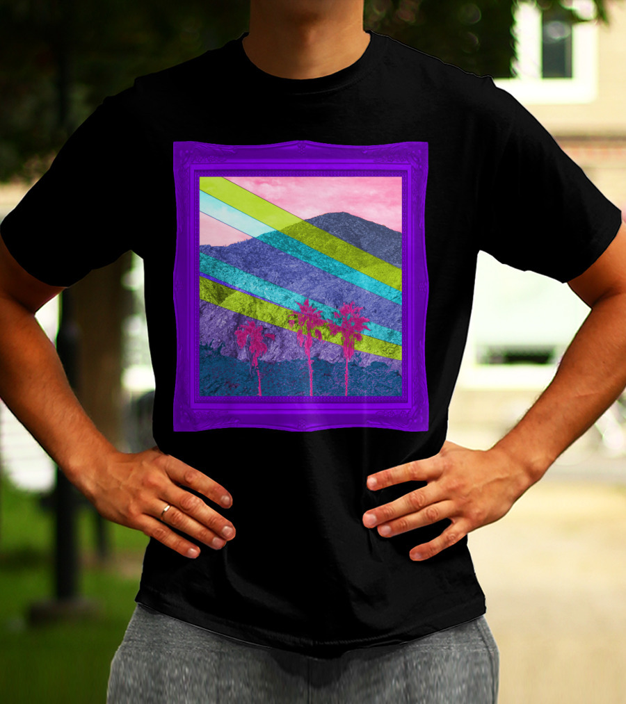 Purple Mountain Majesty Framed Neon Palm Landscape T-Shirt