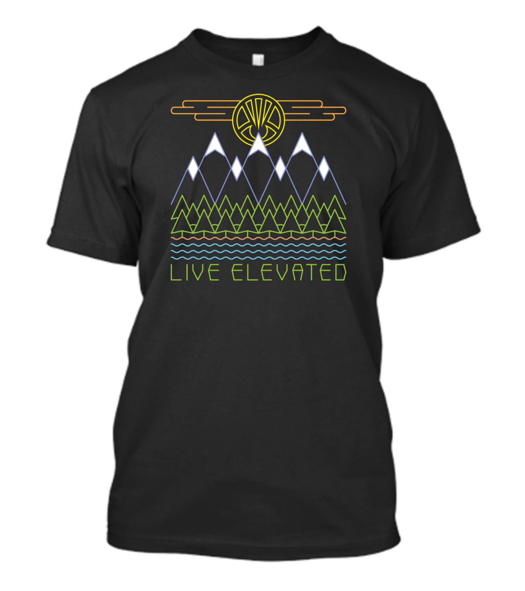 Live Elevated Neon Mountain And Nature Scene T-Shirt