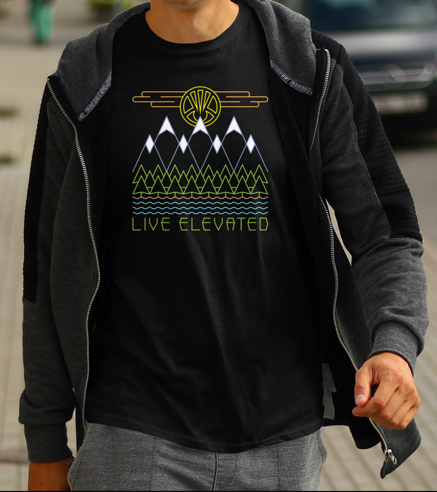 Live Elevated Neon Mountain And Nature Scene T-Shirt