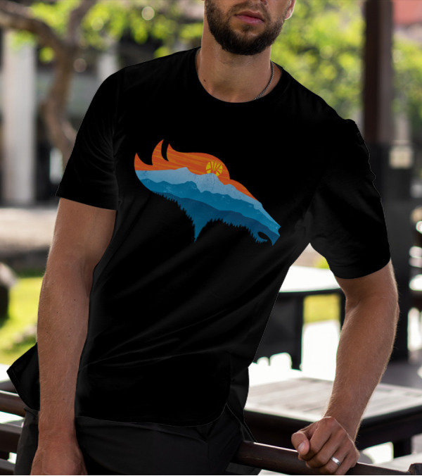 Bronco Country Mountain Landscape With Sunset In Horse Head Shape T-Shirt