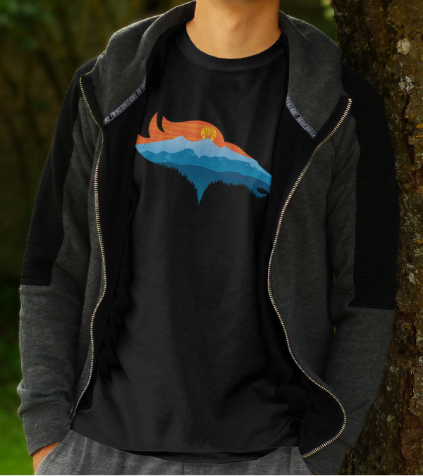 Bronco Country Mountain Landscape With Sunset In Horse Head Shape T-Shirt