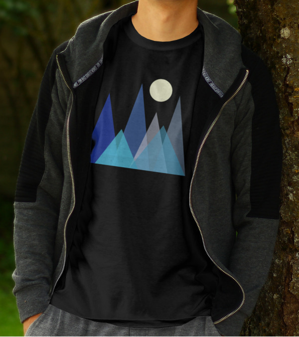 Geometric Peaks Under Moonlight With Mountain T-Shirt