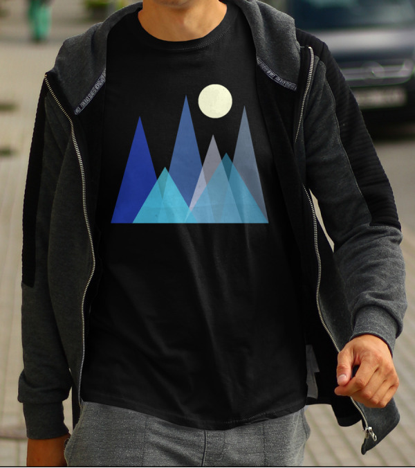 Geometric Peaks Under Moonlight With Mountain T-Shirt
