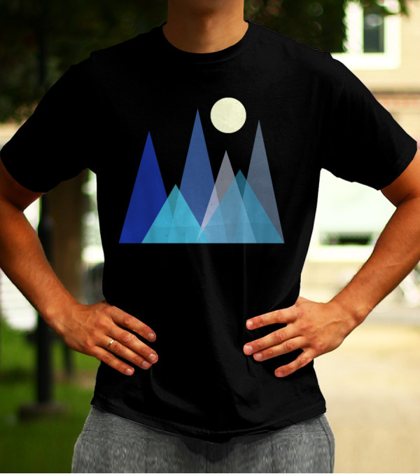 Geometric Peaks Under Moonlight With Mountain T-Shirt