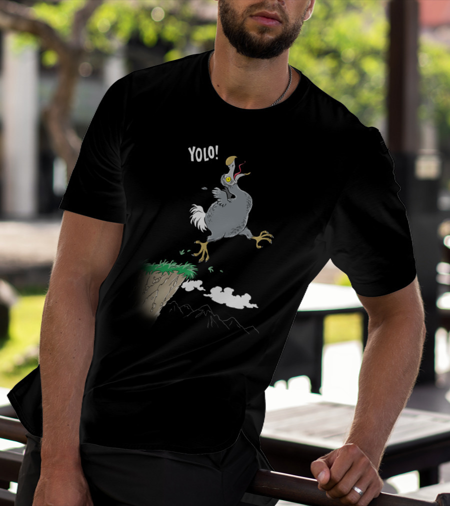YOLO Dodo Jumping Off Cliff With Speech Bubble T-Shirt