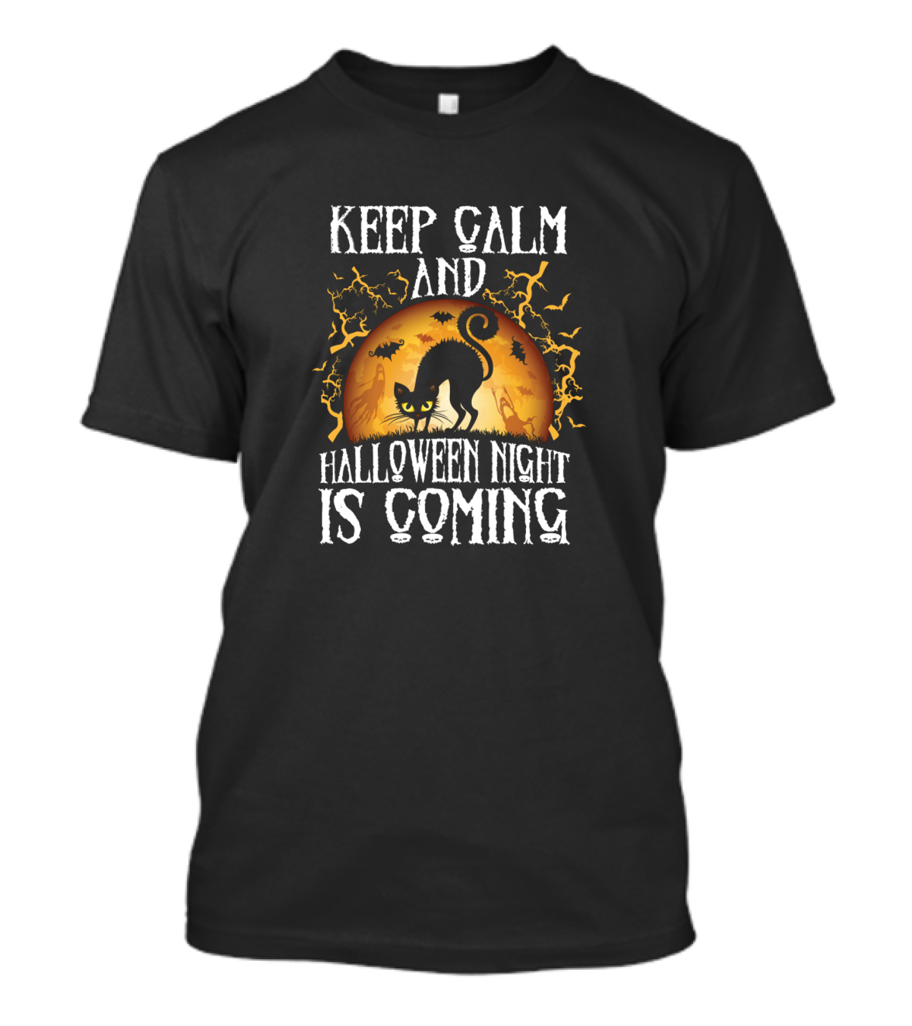 Keep Calm And Halloween Night Is Coming With Black Cat And Full Moon T-Shirt