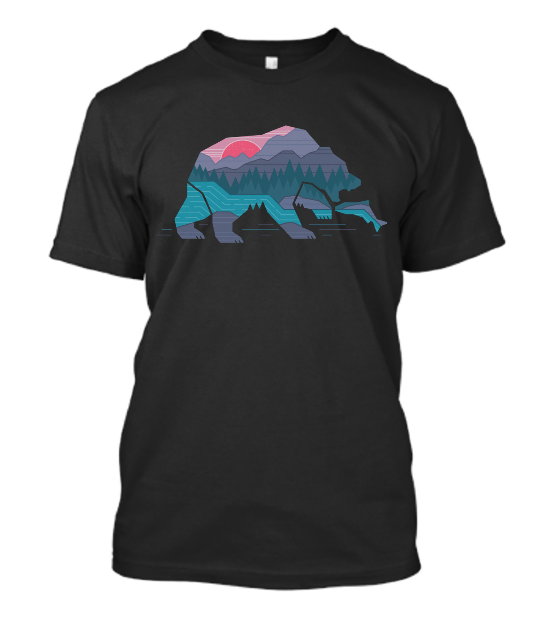Abstract Bear And Mountain Landscape With Sunset In Bear Country T-Shirt