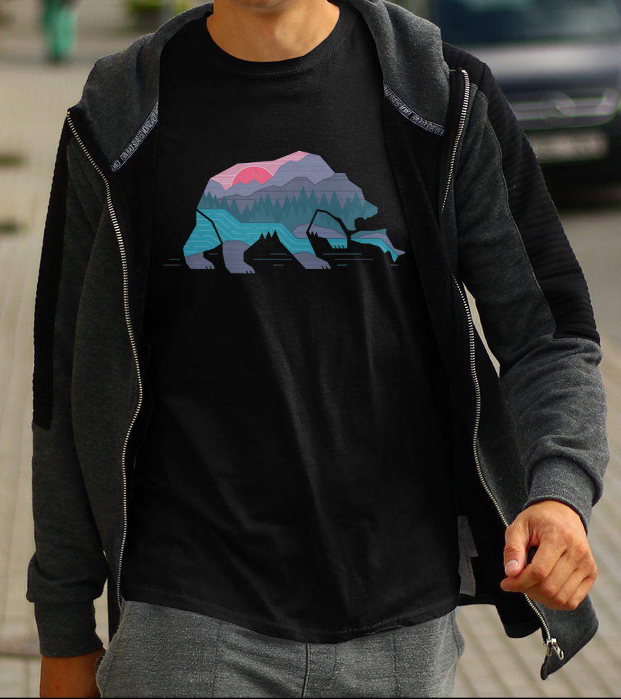 Abstract Bear And Mountain Landscape With Sunset In Bear Country T-Shirt