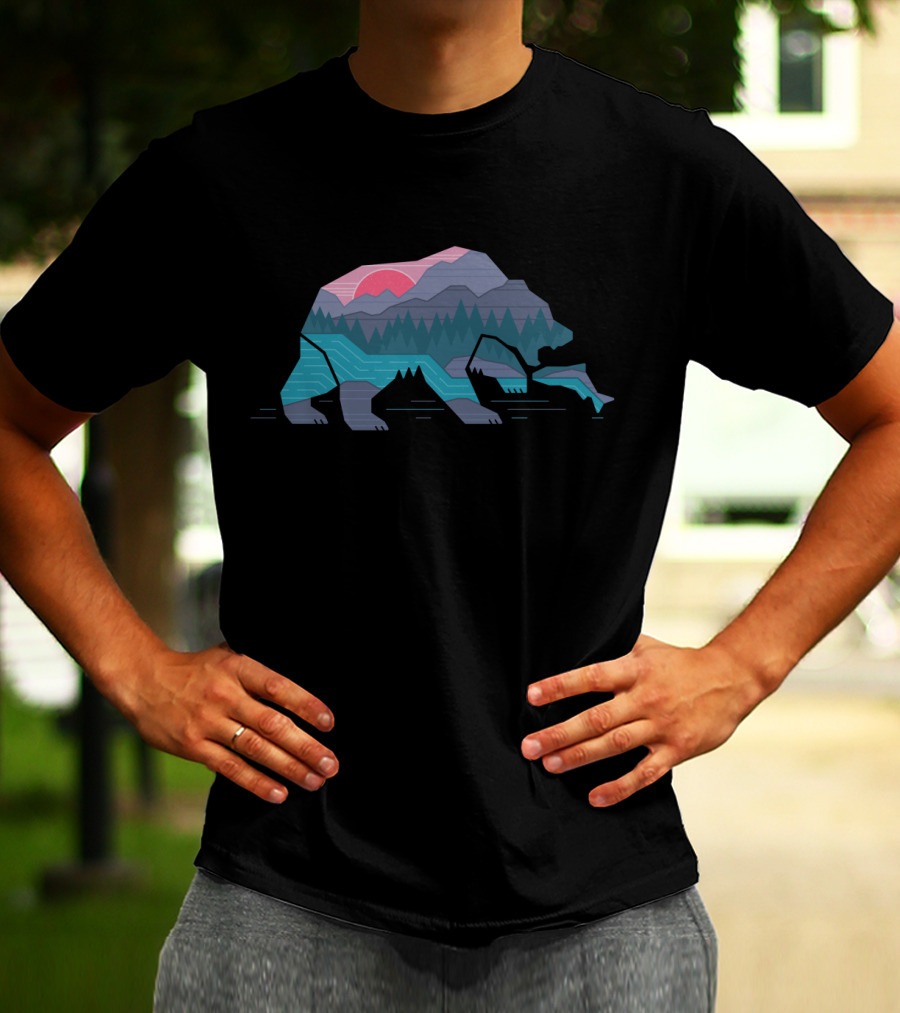 Abstract Bear And Mountain Landscape With Sunset In Bear Country T-Shirt