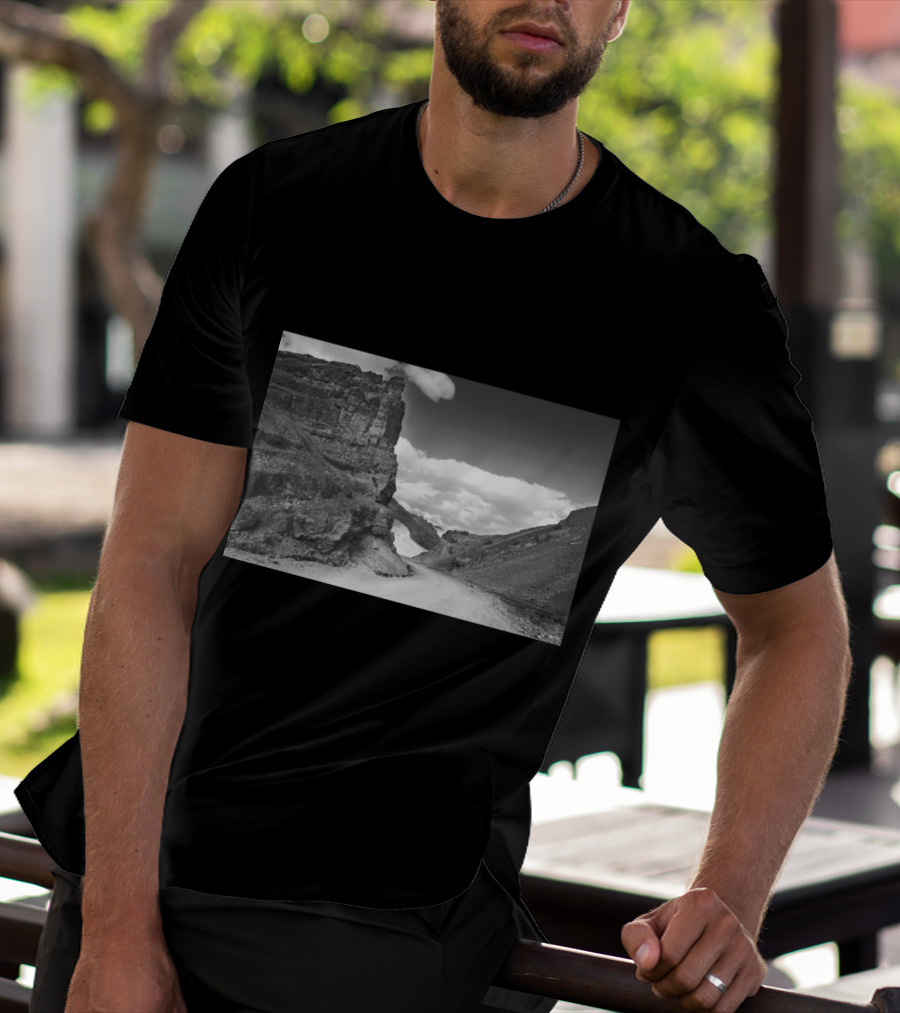 Pang Landscape Serene Mountainous Road Against Majestic Rock Formations And Cloud-Filled Sky T-Shirt