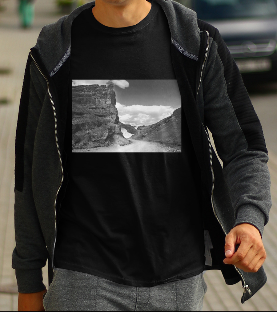 Pang Landscape Serene Mountainous Road Against Majestic Rock Formations And Cloud-Filled Sky T-Shirt