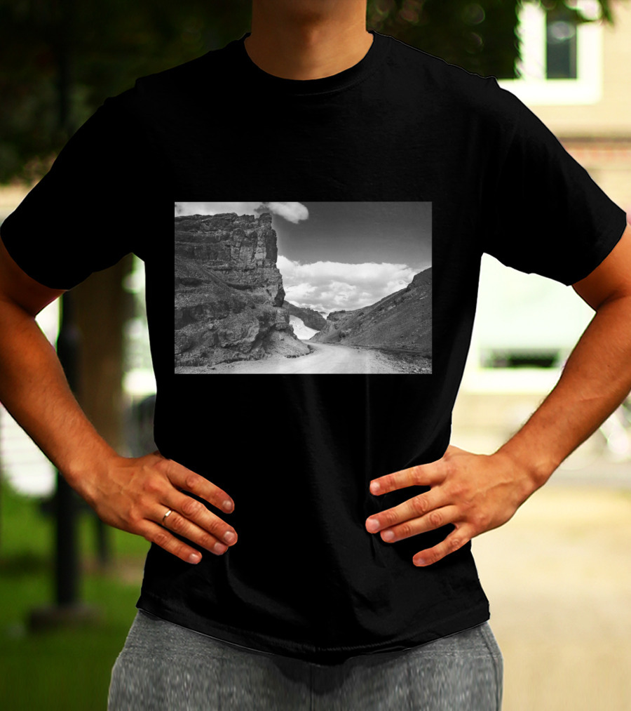 Pang Landscape Serene Mountainous Road Against Majestic Rock Formations And Cloud-Filled Sky T-Shirt