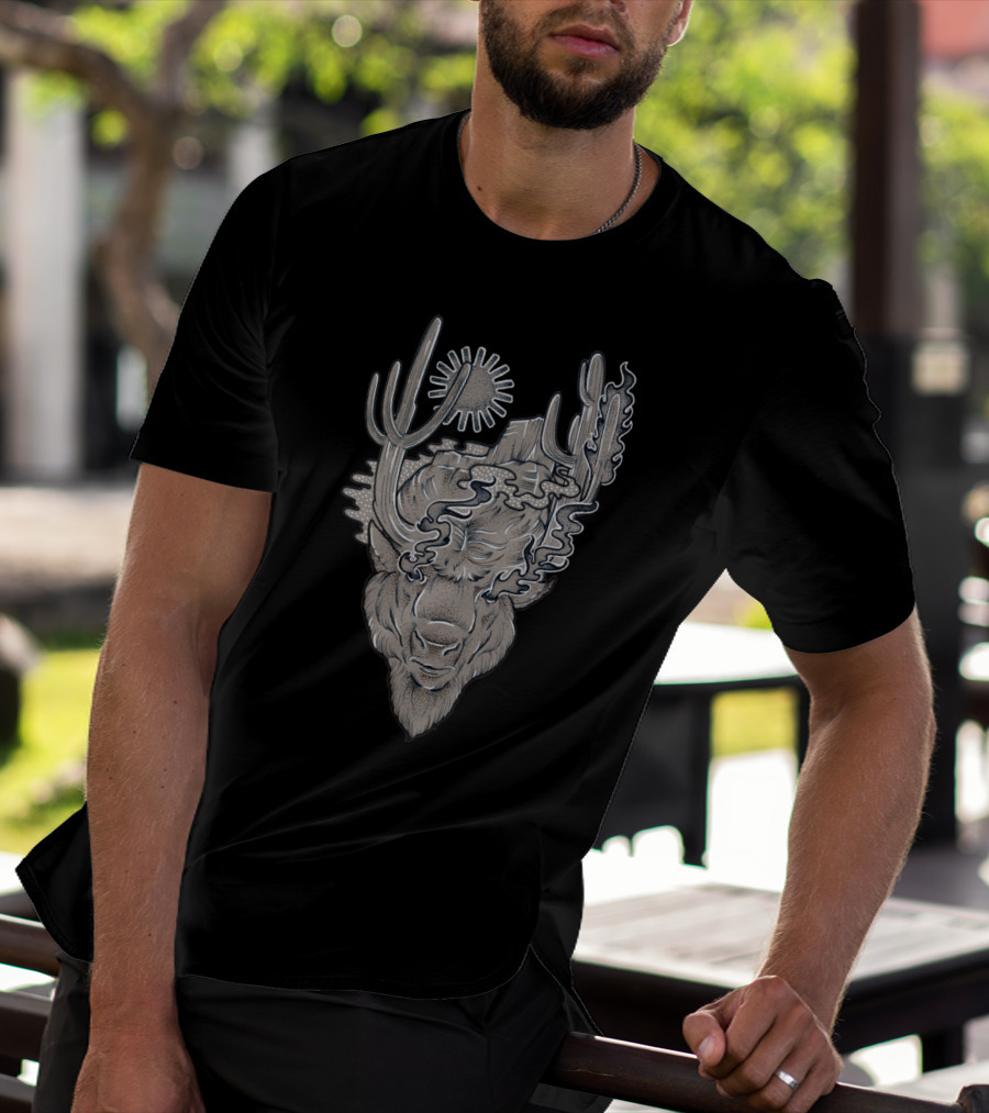 Spirit Of The Land Bison With Cactus And Sun Motif T-Shirt