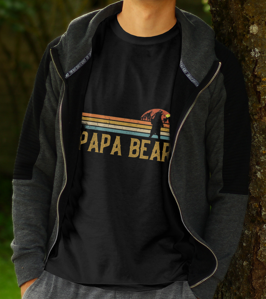 Papa Bear Vintage Sunset Bear T-Shirt