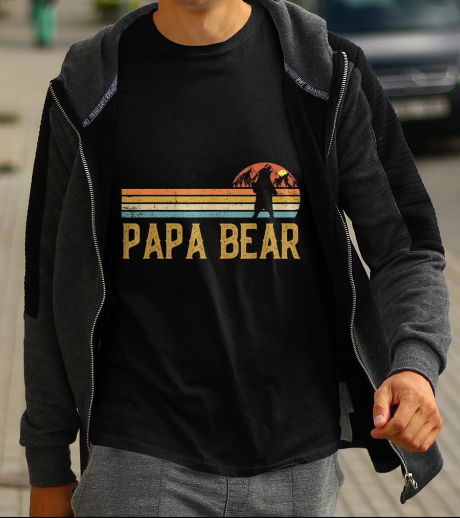 Papa Bear Vintage Sunset Bear T-Shirt