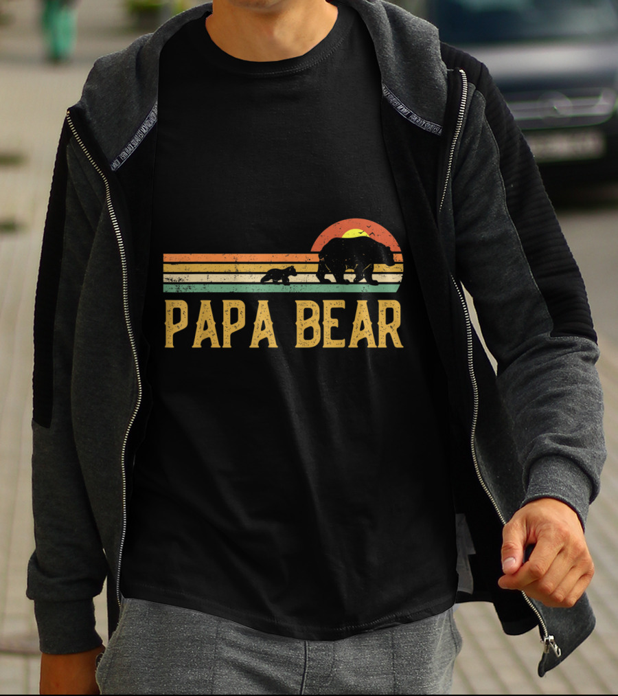 Vintage Papa Bear Daddy Retro Sunset Wildling Dad Bear 2Klog T-Shirt