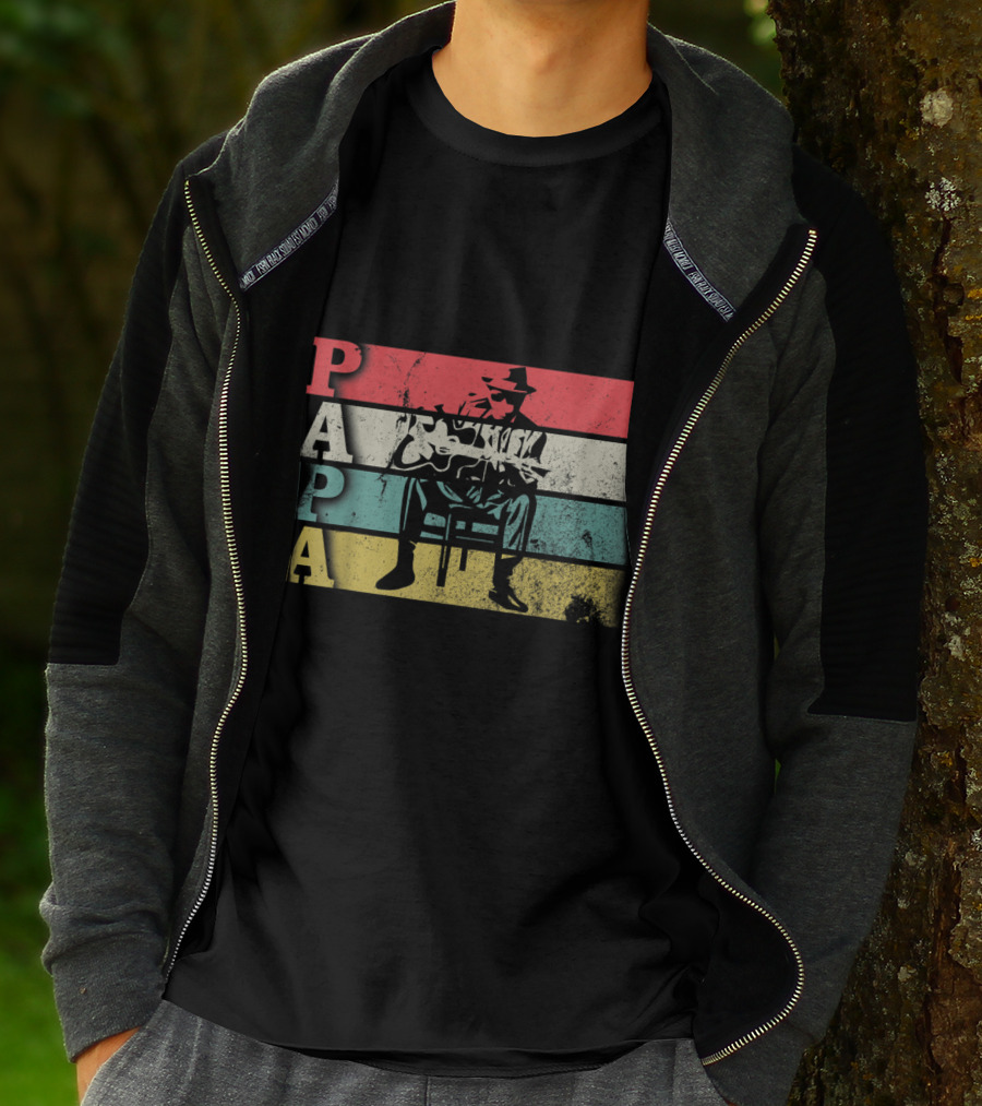 Papa Vintage Acoustic Guitar Dadfathers Day Funny T-Shirt