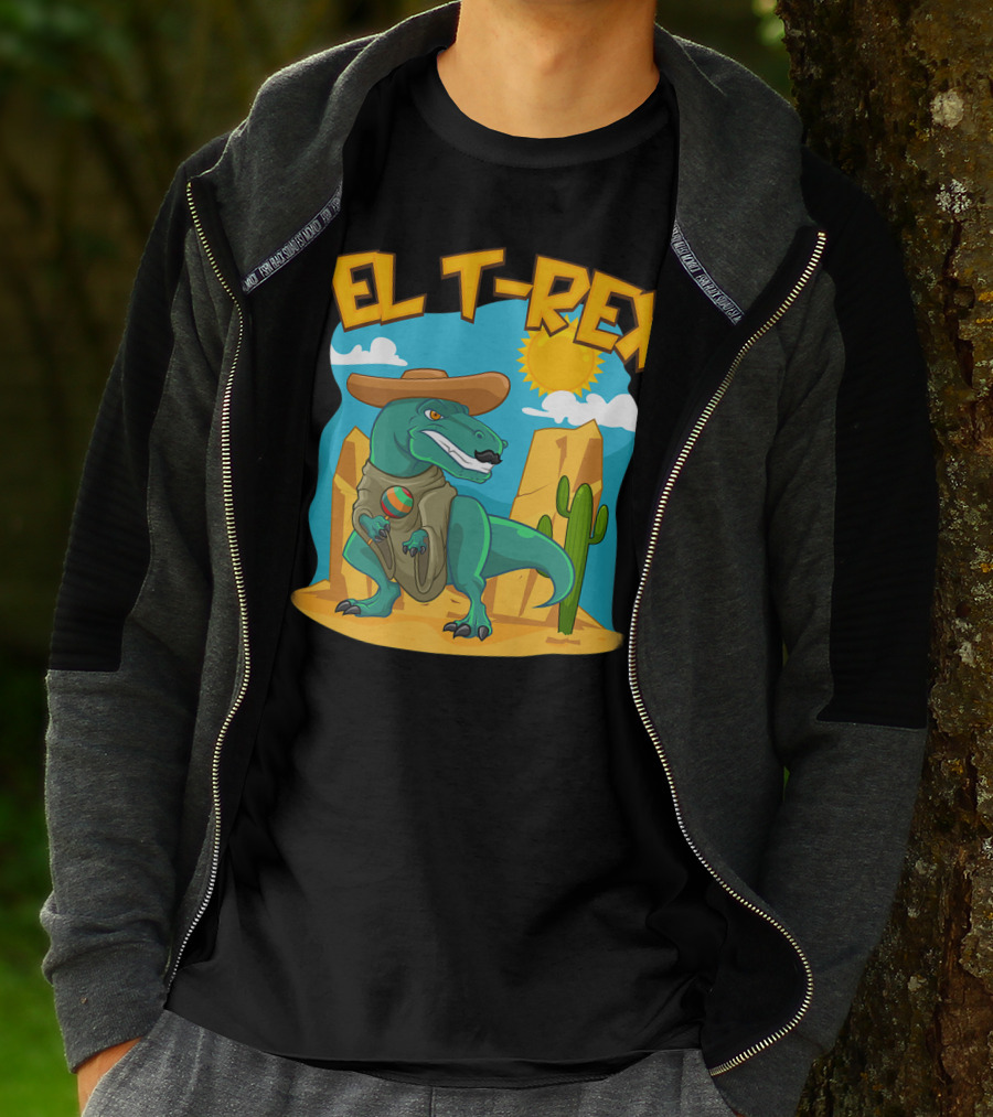 EL T-REX Mexican Dinosaur Cinco De Mayo Cactus Desert Sun Sombrero T-Shirt