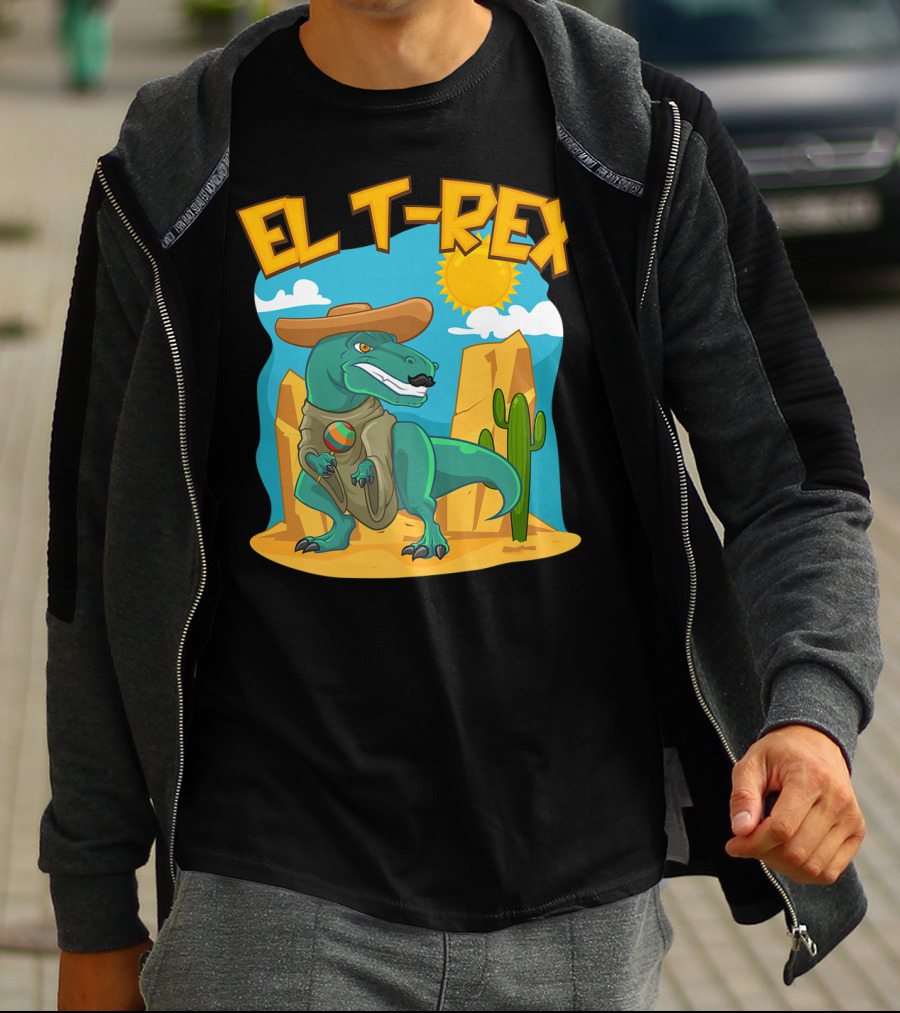 EL T-REX Mexican Dinosaur Cinco De Mayo Cactus Desert Sun Sombrero T-Shirt