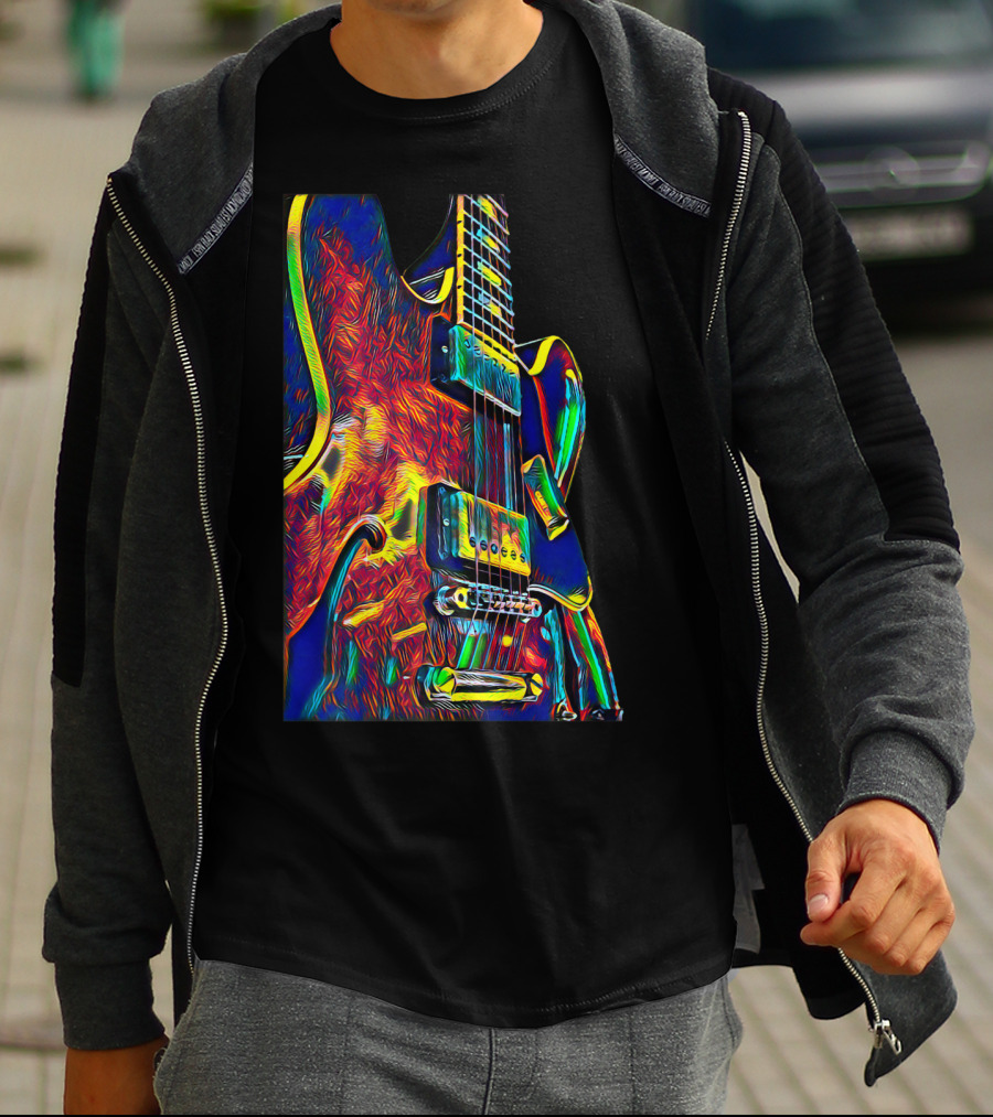 Electric Guitar Psychedelic Color Art Musician T-Shirt