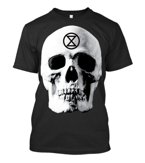 Extinction Rebellion Skull With Hourglass Symbol In Deadly Warning T-Shirt