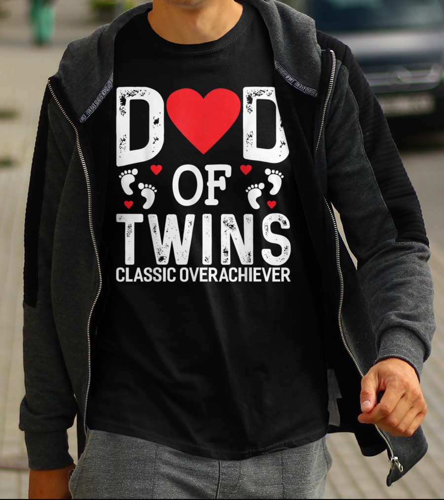 Dad Of Twins Heart Footprints Classic Overachiever T-Shirt