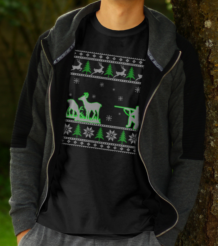 Funny Ugly Christmas Sweater Hunting Deer Hunters T-Shirt