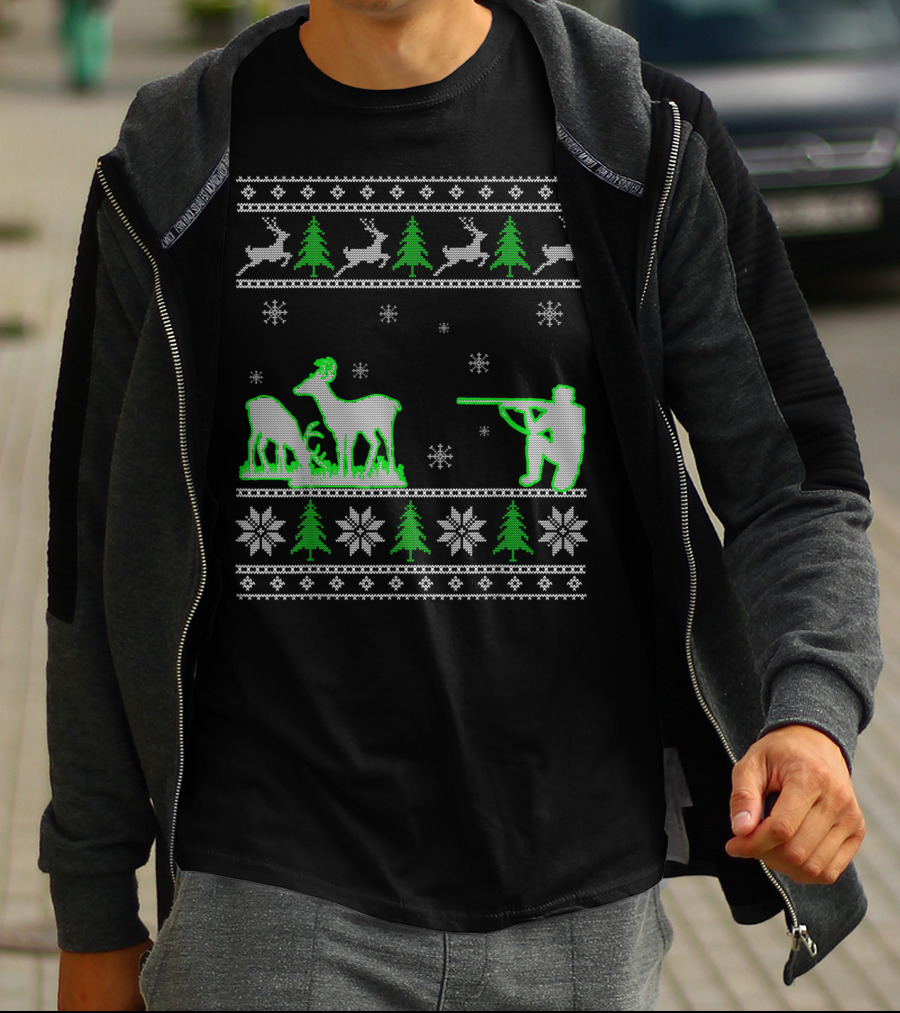 Funny Ugly Christmas Sweater Hunting Deer Hunters T-Shirt