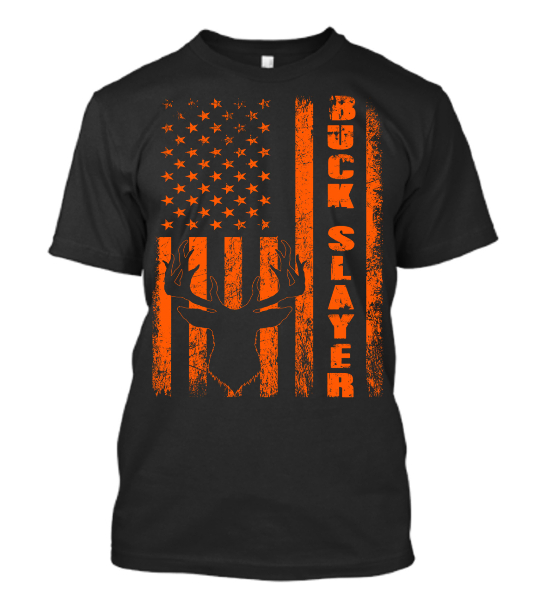 Hunting Blaze Orange Buck Slayer Patriotic Flag Deer T-Shirt