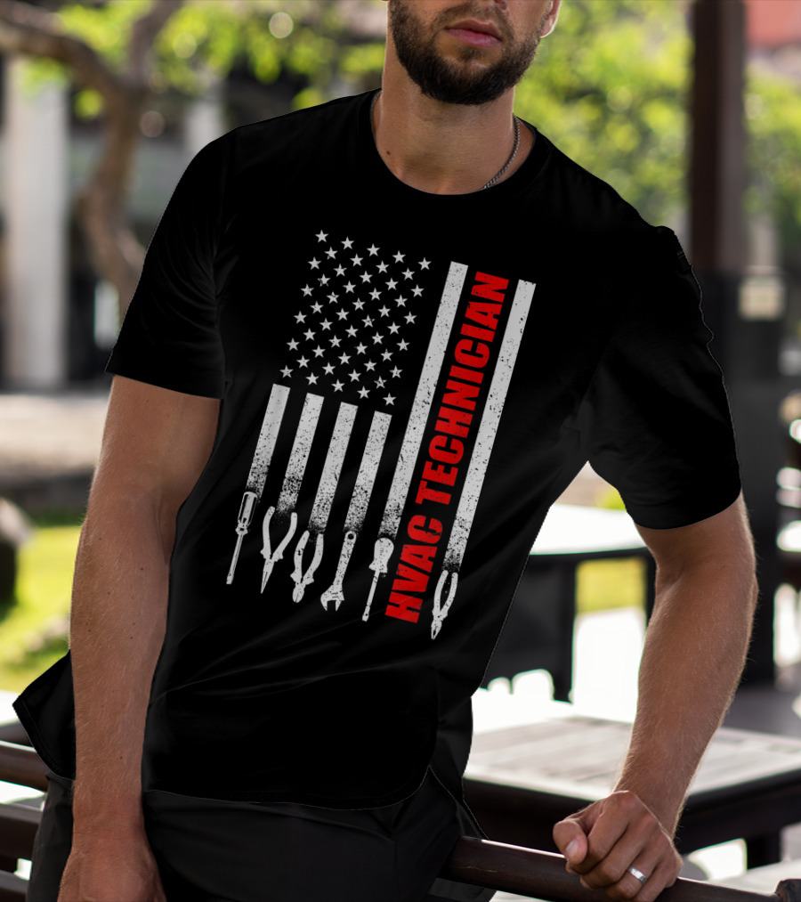 Hvac Technician American Flag With Tools T-Shirt