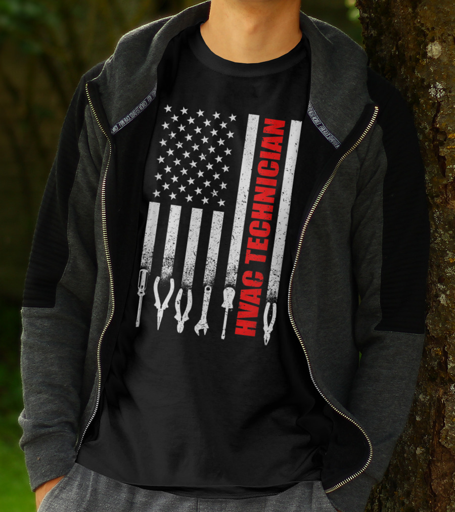 Hvac Technician American Flag With Tools T-Shirt