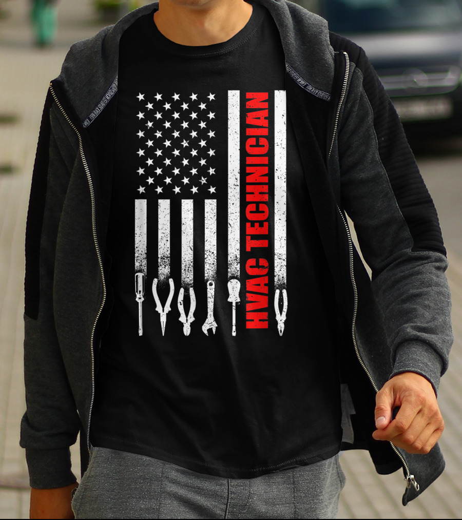 Hvac Technician American Flag With Tools T-Shirt