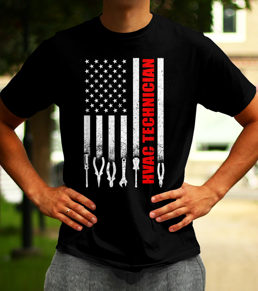 Hvac Technician American Flag With Tools T-Shirt