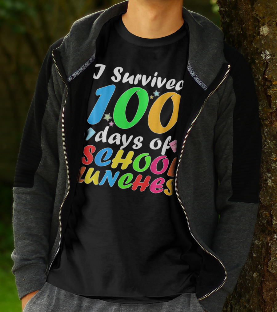 I Survived 100 Days Of School Lunches Colorful Stars And Playful Faces T-Shirt