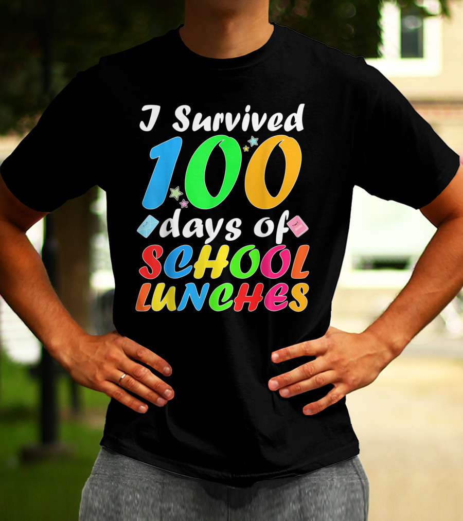 I Survived 100 Days Of School Lunches Colorful Stars And Playful Faces T-Shirt