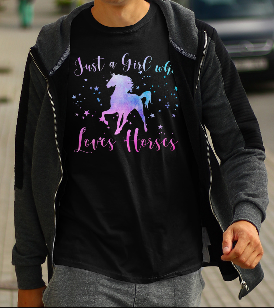 Just A Girl Who Loves Horses With Stars And Colorful Horse T-Shirt