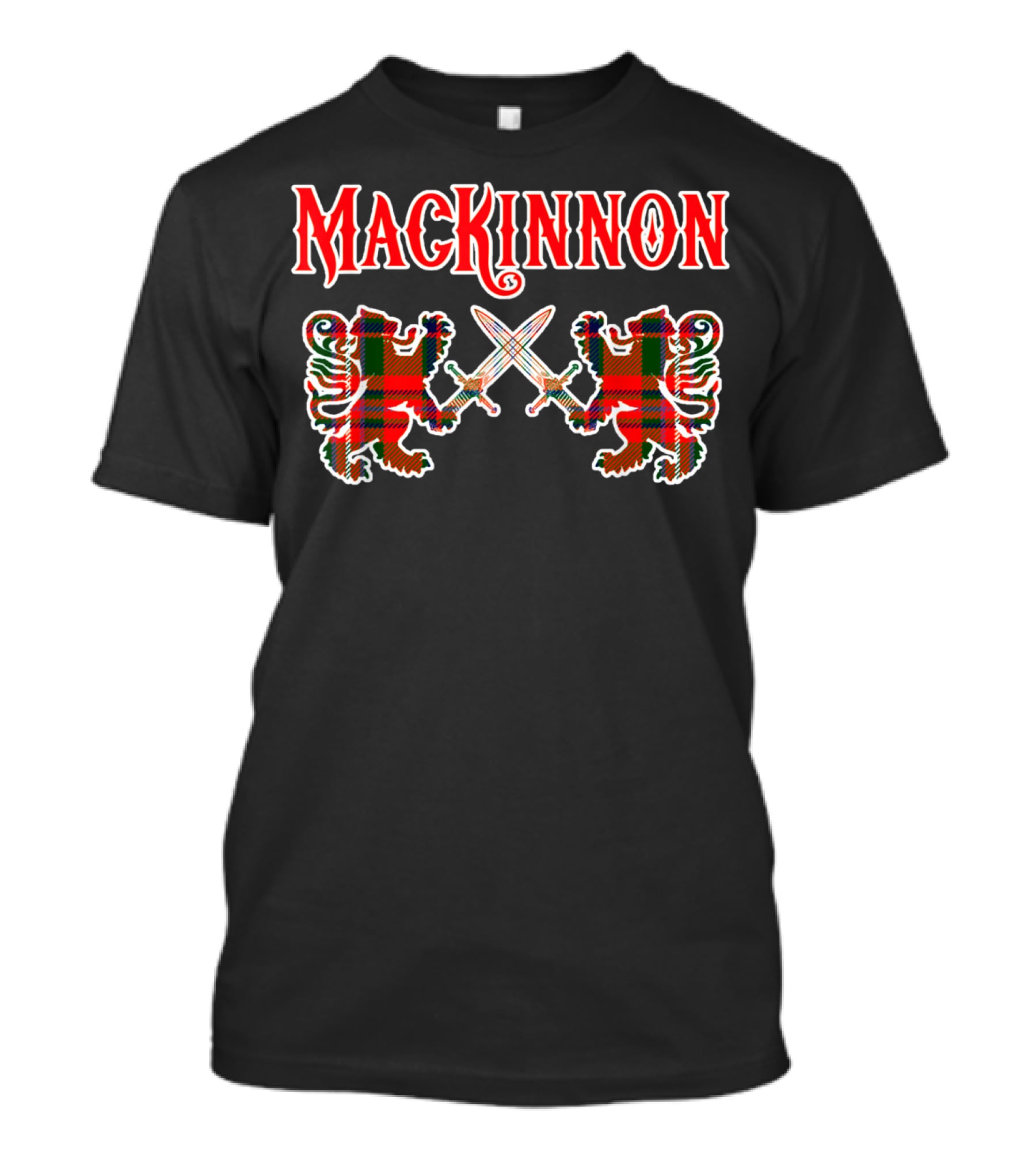 Mackinnon Scottish Clan Tartan Lions And Swords T-Shirt