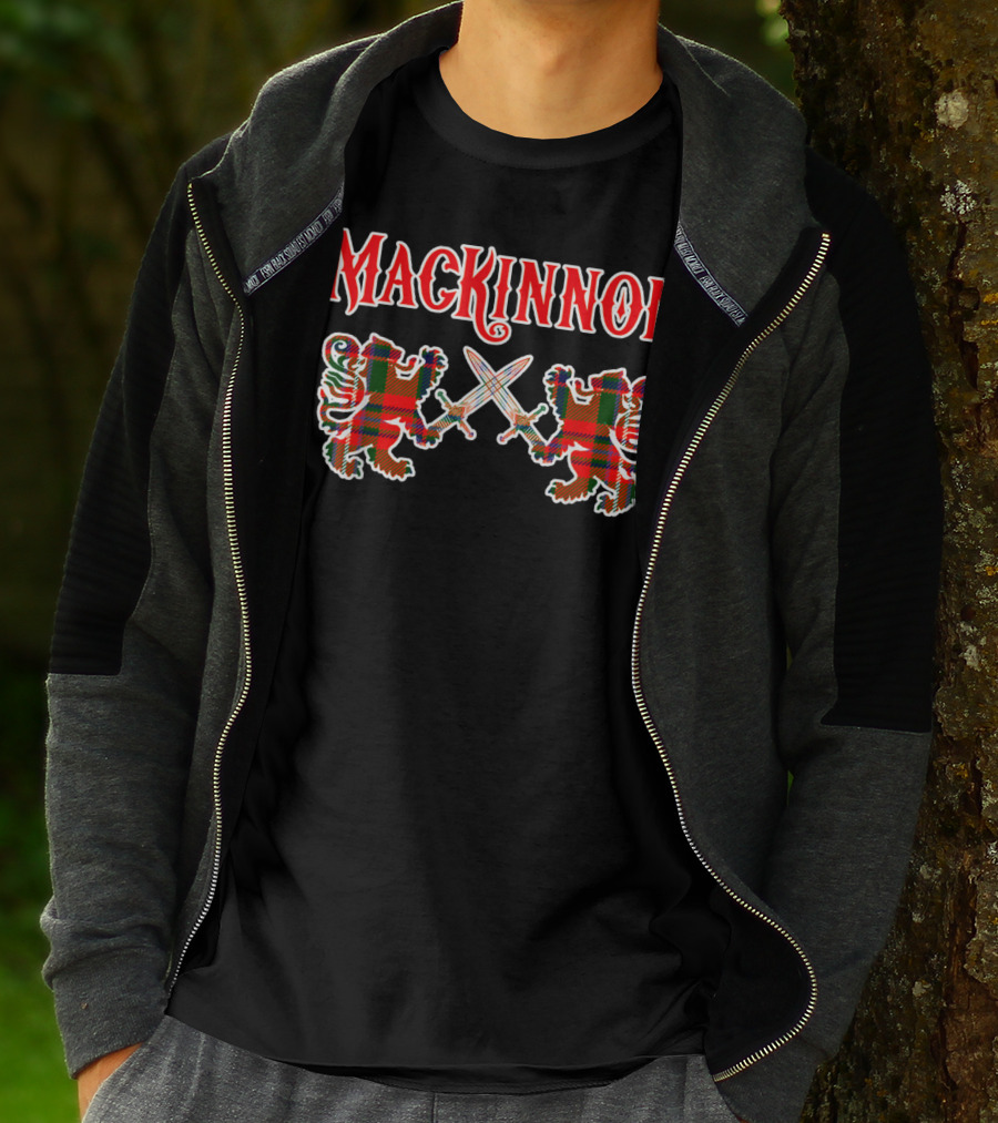 Mackinnon Scottish Clan Tartan Lions And Swords T-Shirt