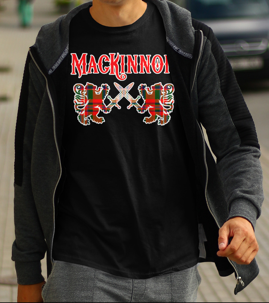 Mackinnon Scottish Clan Tartan Lions And Swords T-Shirt
