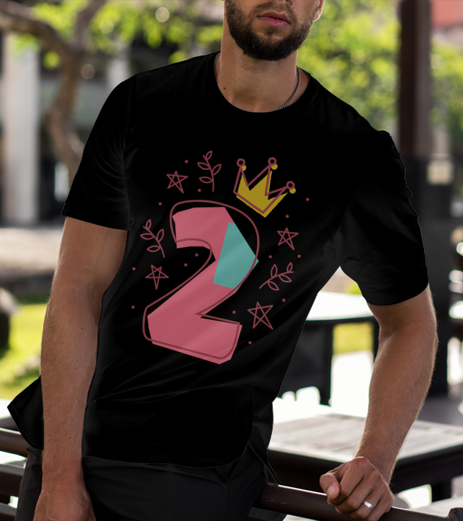 Princess 2Nd Birthday For Two Years Old With Crown And Stars T-Shirt