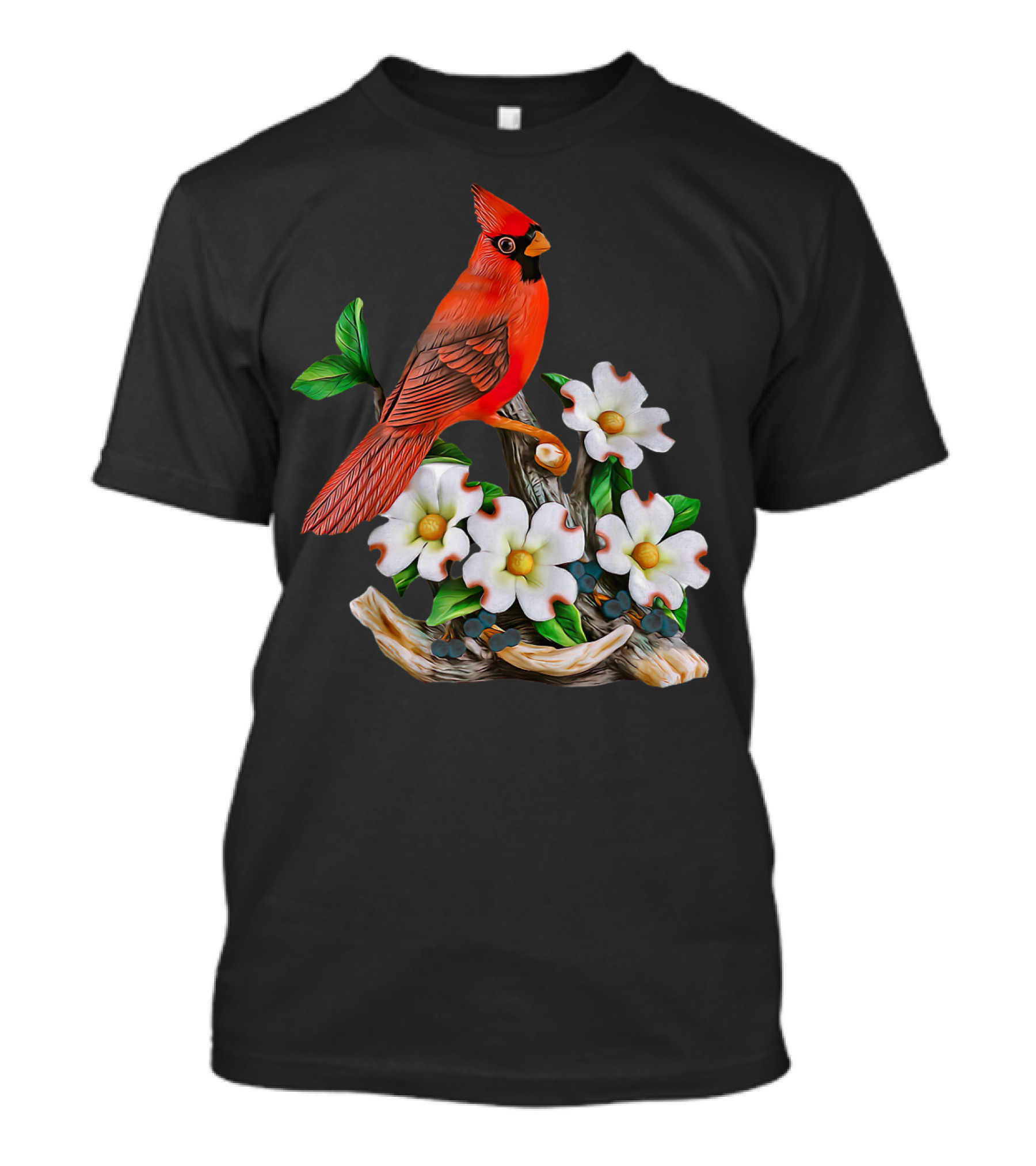 Red Cardinal Birds With White Flowering Blossoms T-Shirt