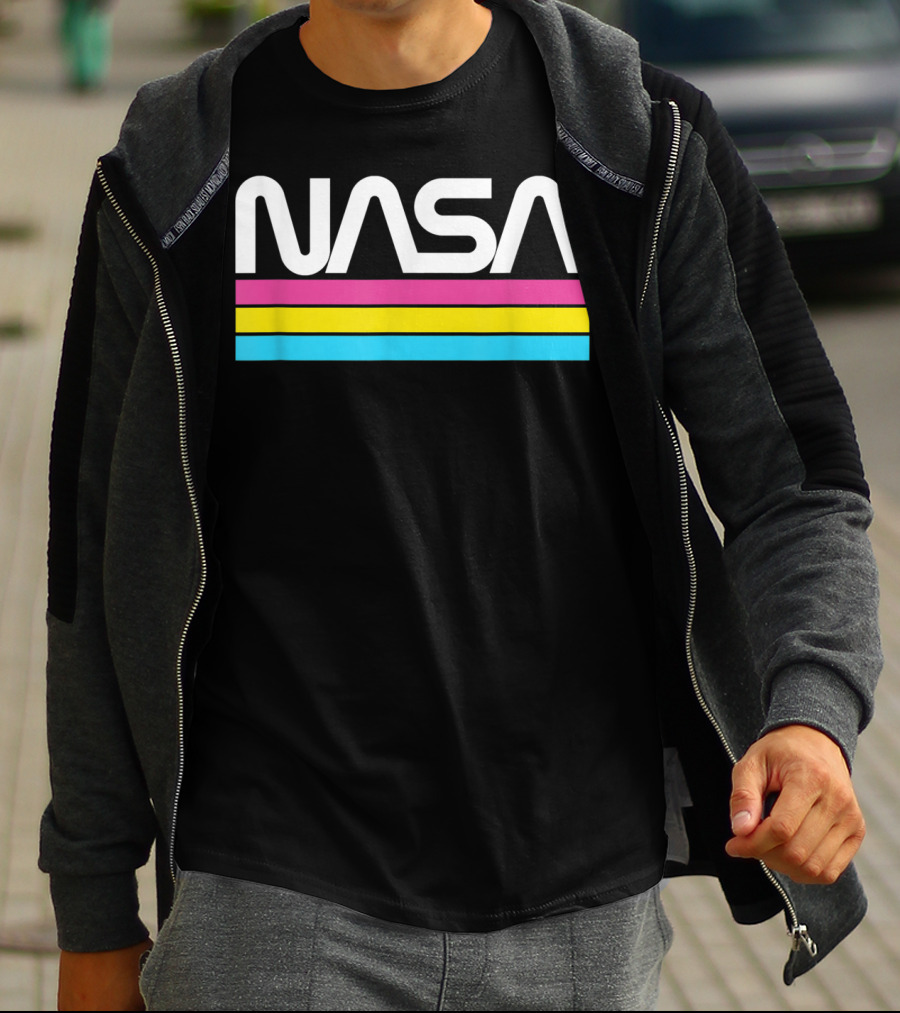 NASA Retro Style Classic Worm Logo Stripe T-Shirt