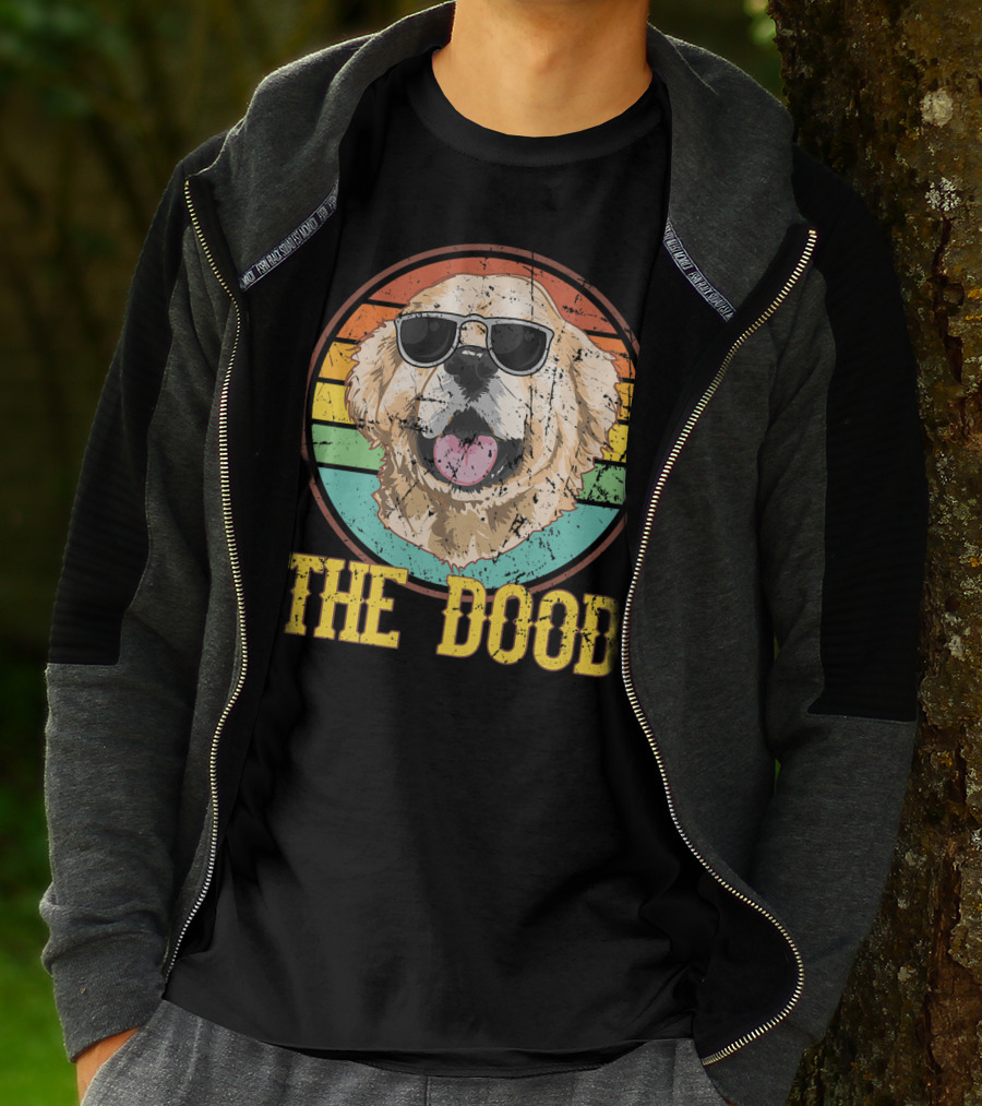 Retro Vintage Goldendoodle The Dood Dog Lovers Sunglasses Stripes T-Shirt