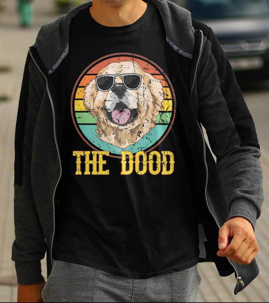 Retro Vintage Goldendoodle The Dood Dog Lovers Sunglasses Stripes T-Shirt