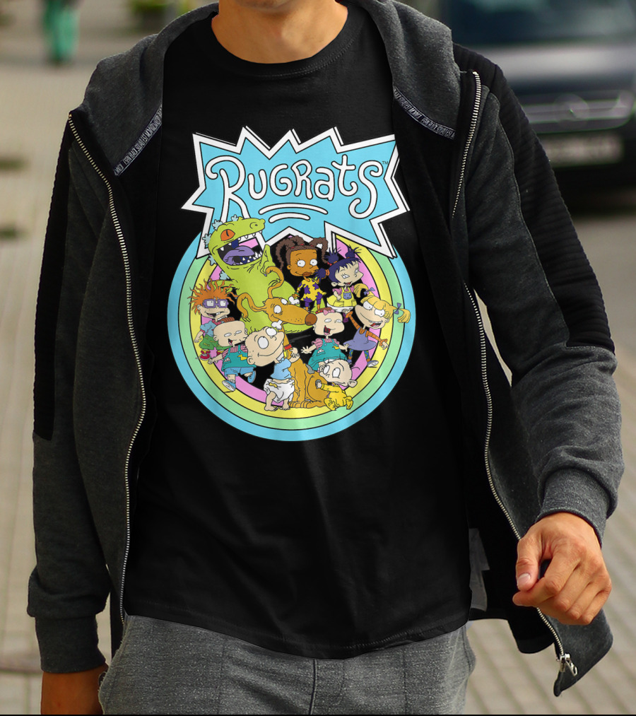Rugrats Group Characters With Rainbow Circles Classic Title T-Shirt