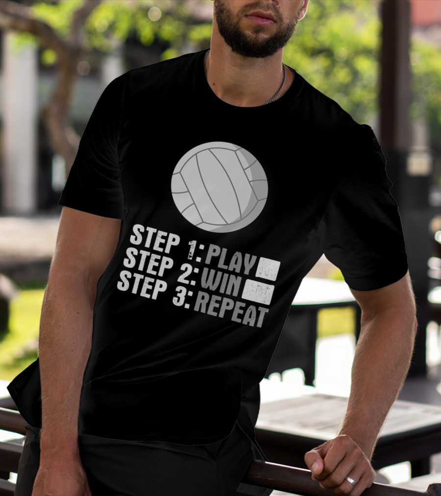 Step 1 2 3 Play Win Repeat Volleyball Athlete 7Q T-Shirt