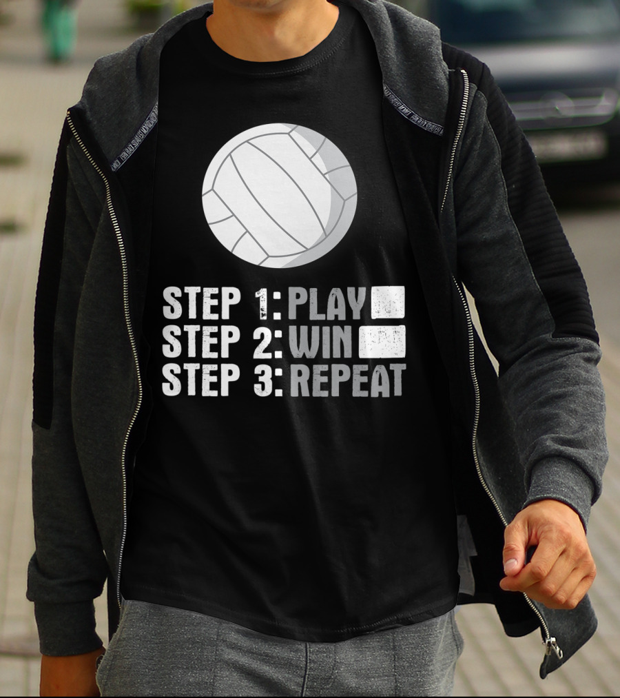 Step 1 2 3 Play Win Repeat Volleyball Athlete 7Q T-Shirt